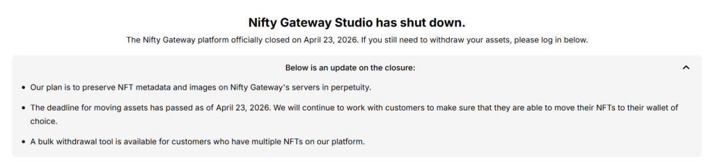 توقف فعالیت Nifty Gateway