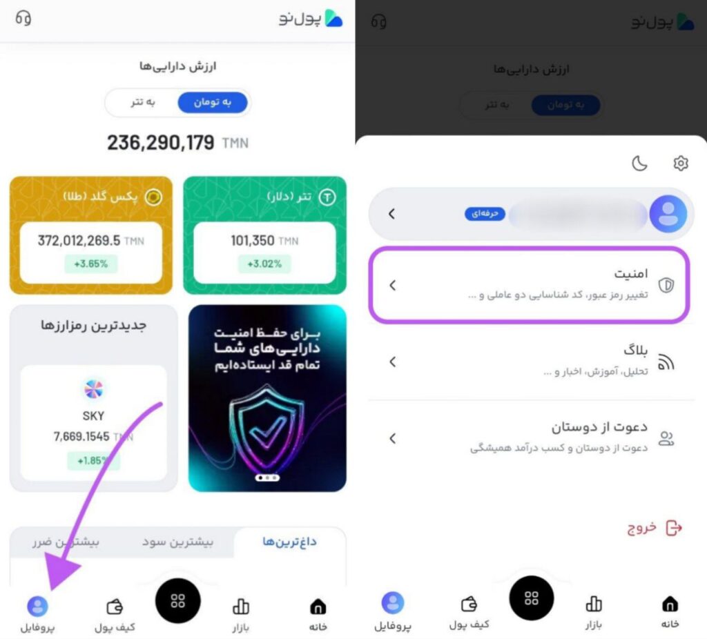 ویرایش اطلاعات حساب کاربری در پول نو