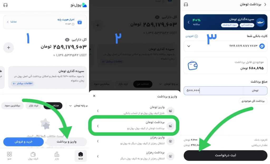 فرایند برداشت تومان در پول نو